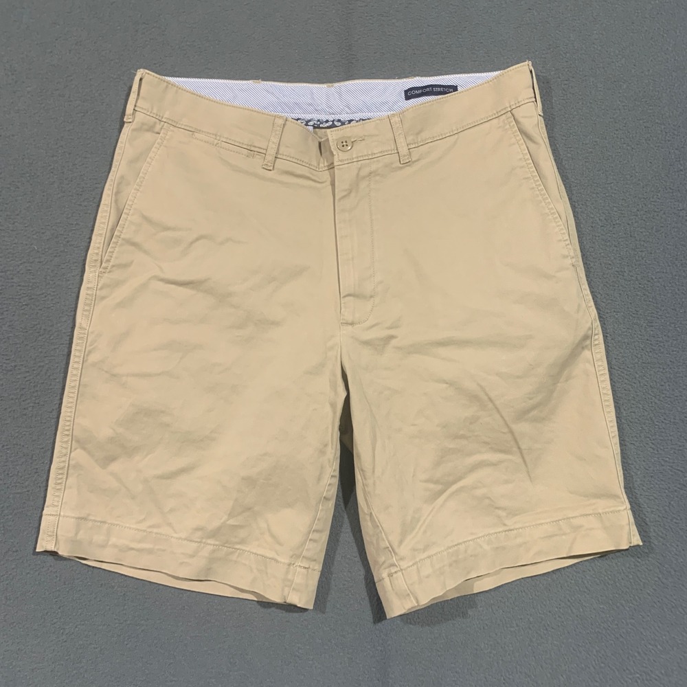 Cremieux Madison Mens 34 Comfort‎ Stretch Khaki Chino Shorts Tan Flat Front